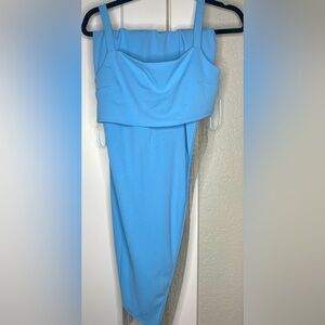 Sky blue two piece crop top and skirt